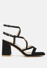 FIORELLA Black Strappy Block Heel Sandals#color_black