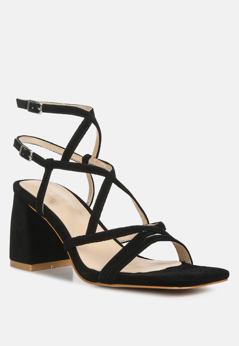 FIORELLA Black Strappy Block Heel Sandals#color_black