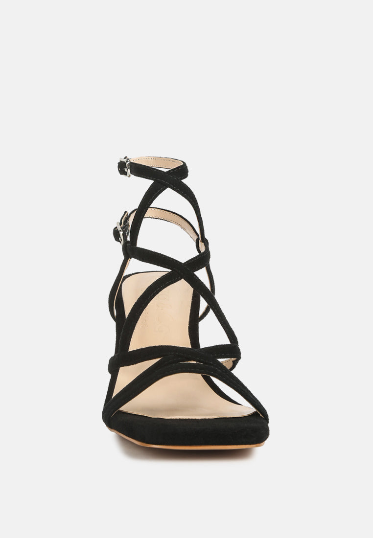 FIORELLA Black Strappy Block Heel Sandals#color_black