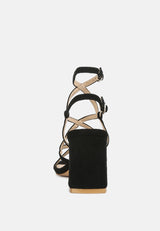FIORELLA Black Strappy Block Heel Sandals#color_black