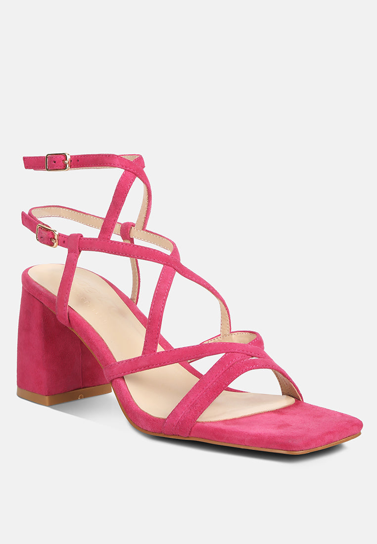 FIORELLA Fuchsia Strappy Block Heel Sandals#color_fuchsia