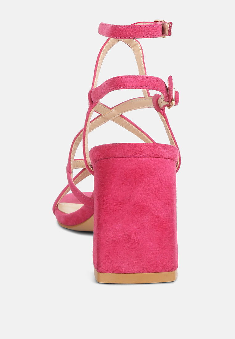 FIORELLA Fuchsia Strappy Block Heel Sandals#color_fuchsia