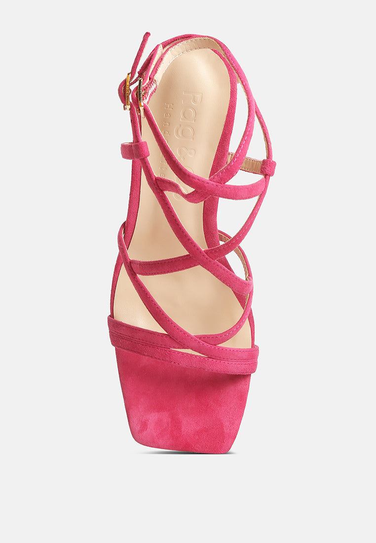FIORELLA Fuchsia Strappy Block Heel Sandals#color_fuchsia