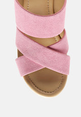 GERD Block Heeled Suede Slip-On Sandal in Pink-Pink