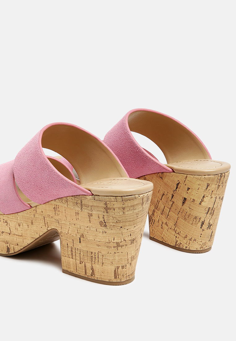 GERD Block Heeled Suede Slip-On Sandal in Pink-Pink