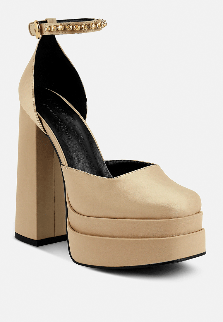 MARTINI Latte Sky High Rampwalk Satin Sandals in Latte color latte