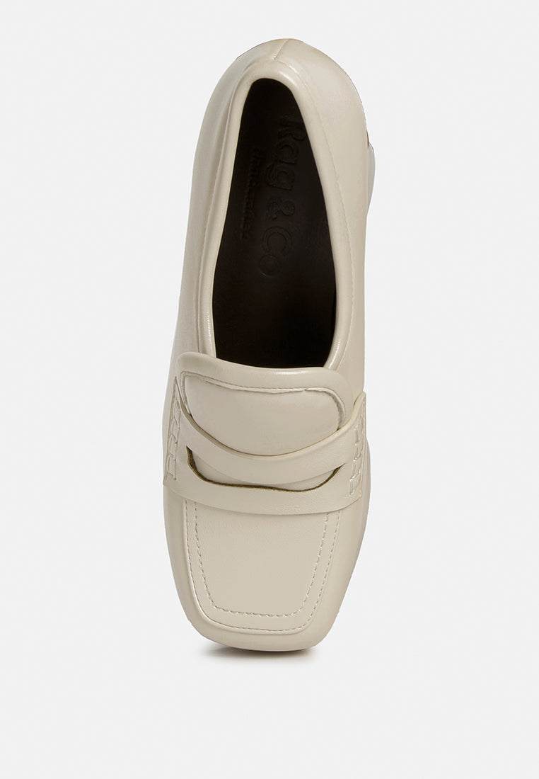 GILLIAM Beige High Platform Wedge Loafers#color_Beige