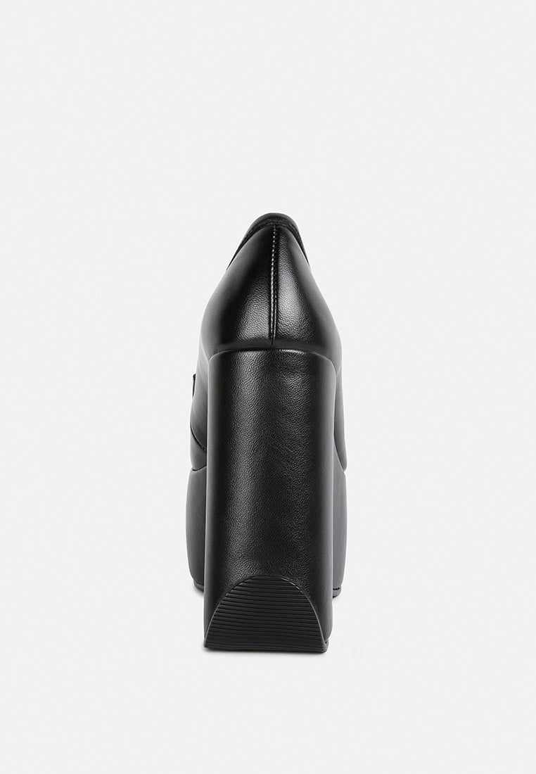 GILLIAM Black High Platform Wedge Loafers#color_Black