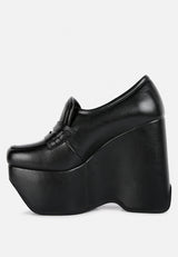 GILLIAM Black High Platform Wedge Loafers#color_Black