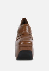 GILLIAM Tan High Platform Wedge Loafers#color_Tan