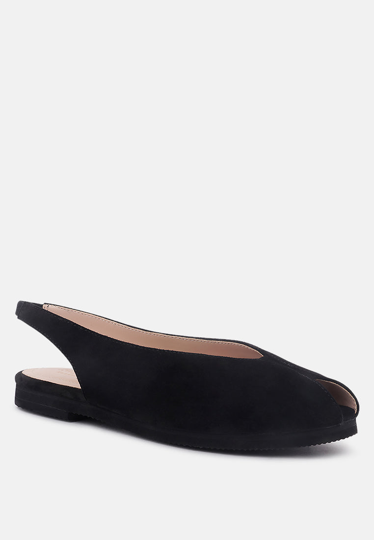 GRETCHEN Black Slingback Flat Sandals-Black