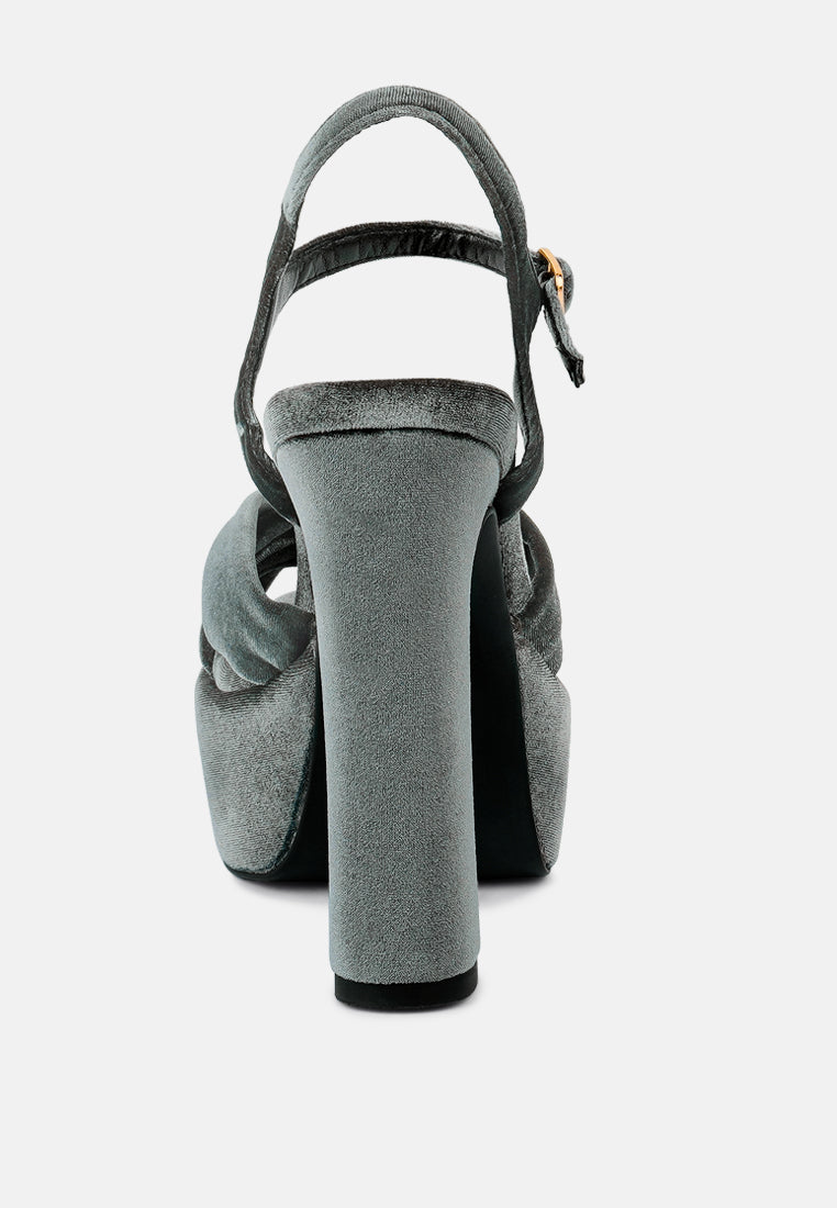 LIDDEL Grey Velvet High Block Heeled Sandals_Grey