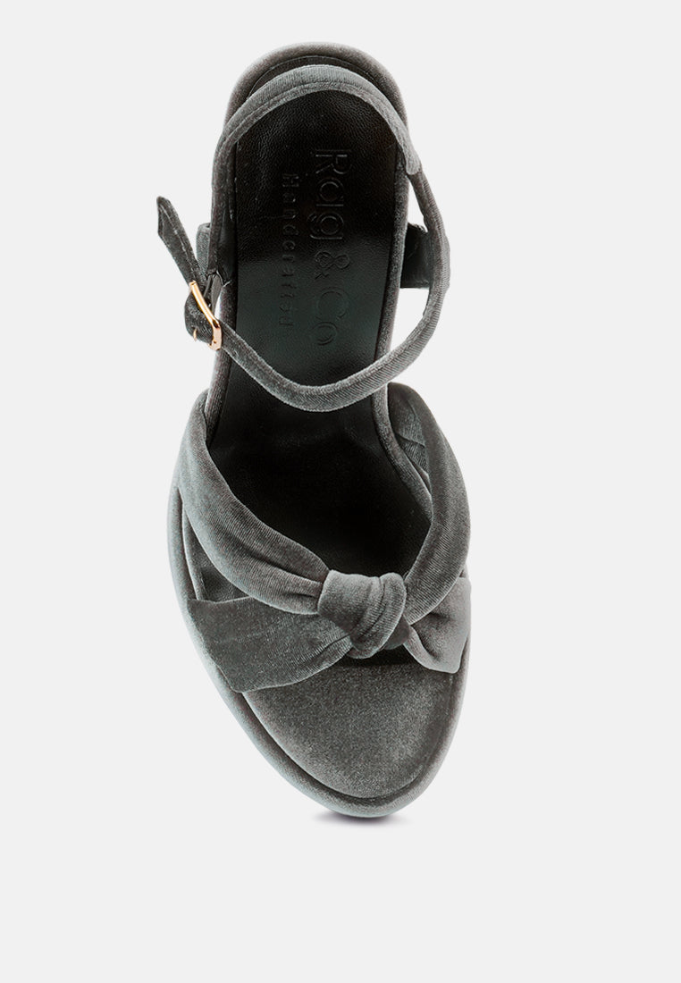 LIDDEL Grey Velvet High Block Heeled Sandals_Grey
