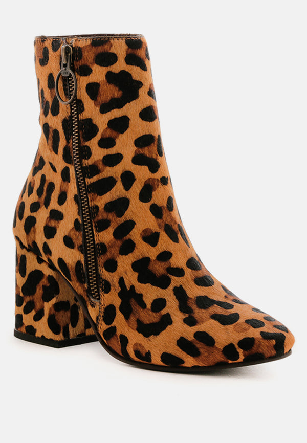 HELEN Leopard Print Block Heel Leather Boots-Leopard
