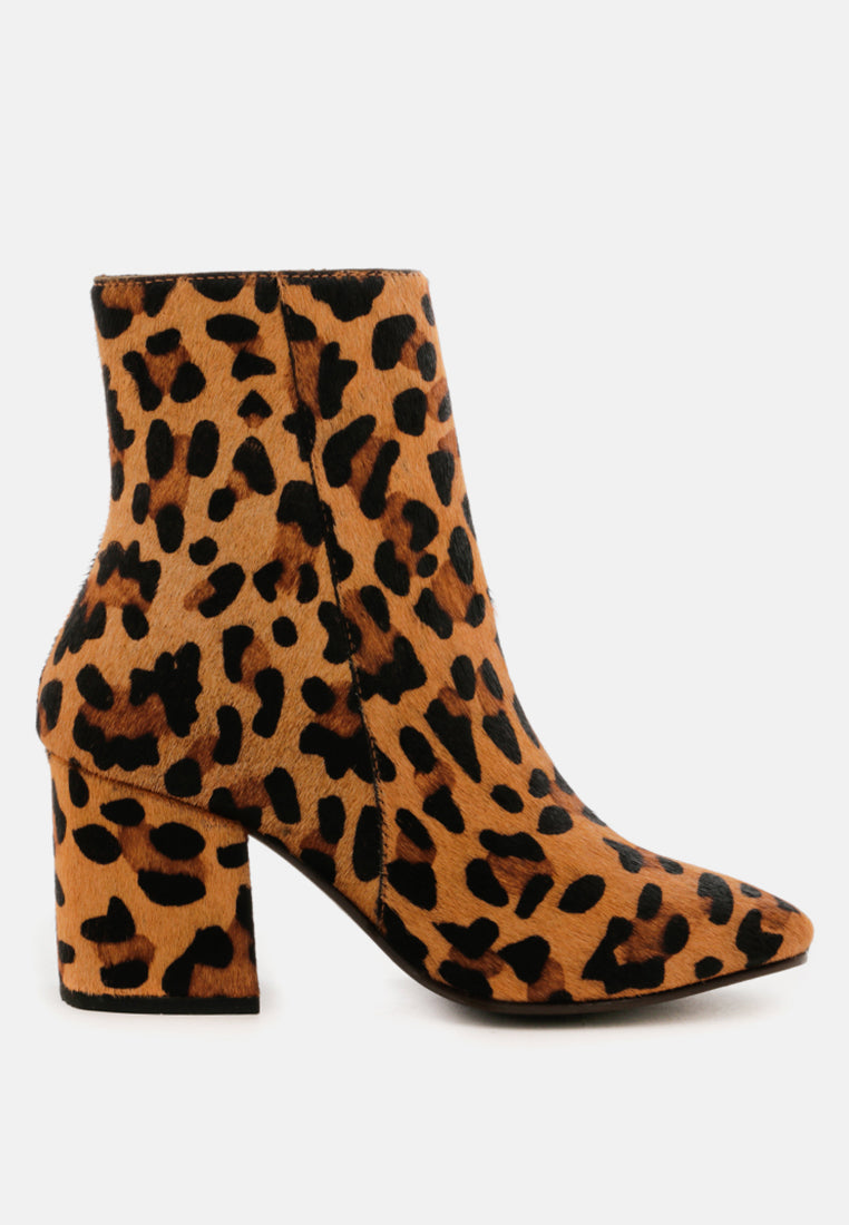 HELEN Leopard Print Block Heel Leather Boots-Leopard