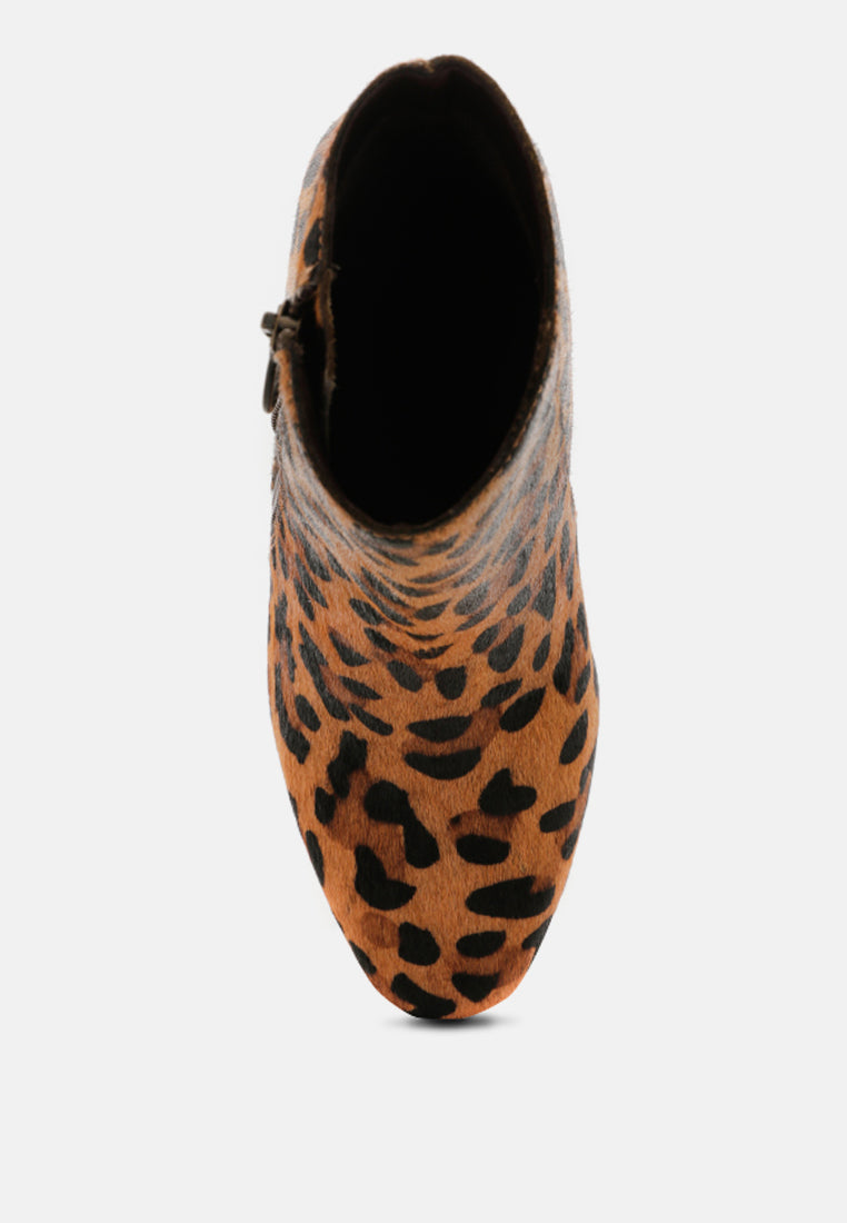 HELEN Leopard Print Block Heel Leather Boots-Leopard