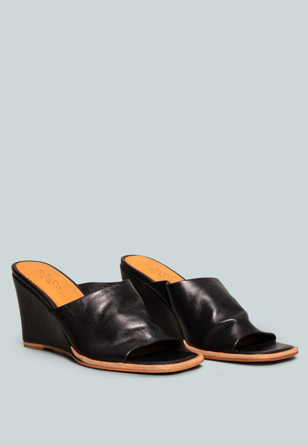 HEPBURN Black Sliders Wedge Sandals-Black