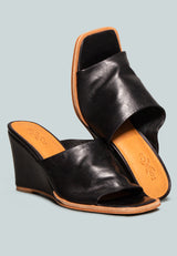 HEPBURN Black Sliders Wedge Sandals-Black