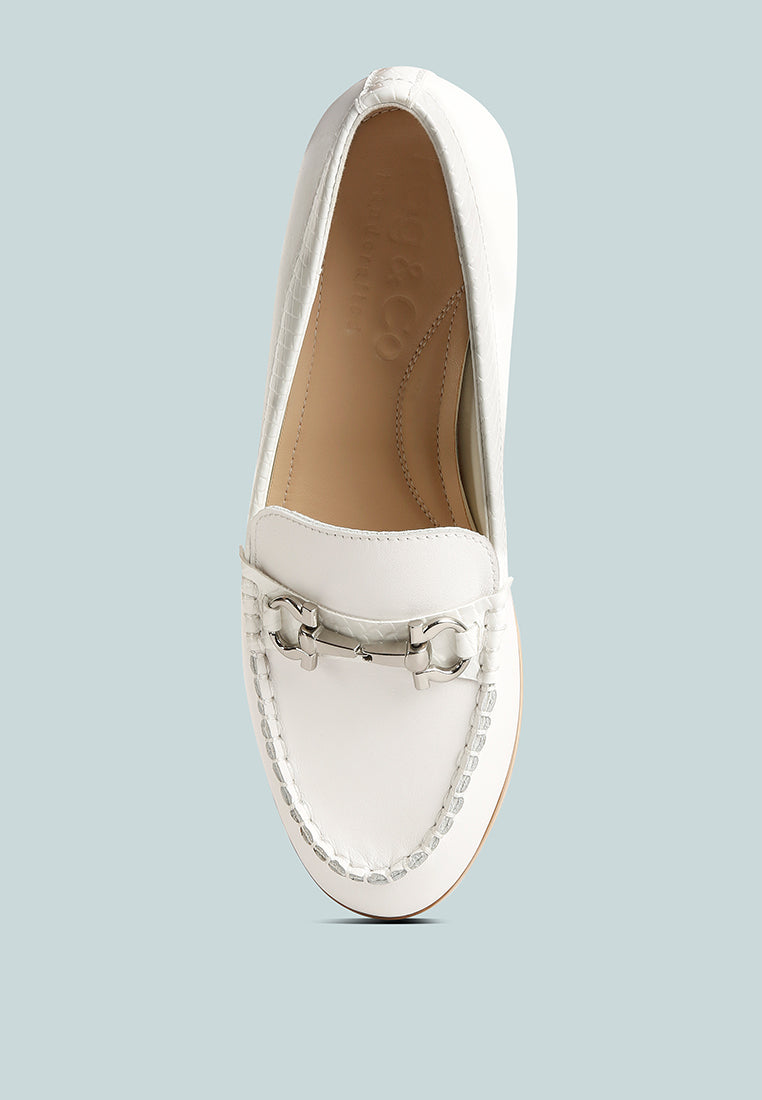 HOLDA Horsebit Embelished Loafers With Stitch Detail in Off White#color_off-White