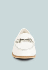 HOLDA Horsebit Embelished Loafers With Stitch Detail in Off White#color_off-White