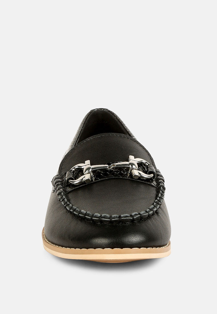HOLDA Horsebit Embelished Loafers With Stitch Detail in Black#color_black
