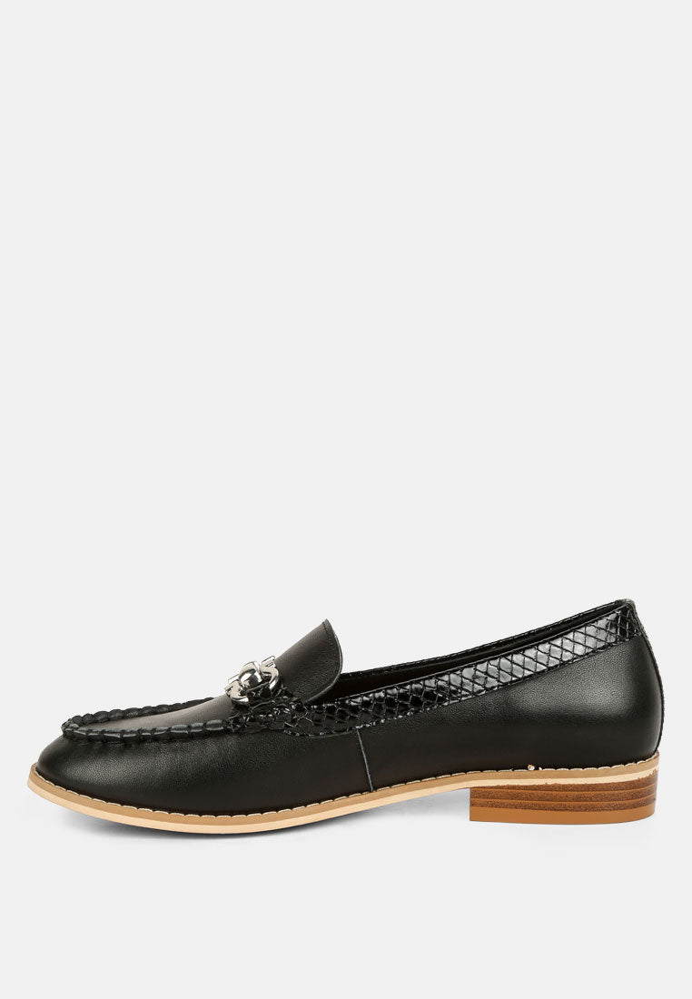 HOLDA Horsebit Embelished Loafers With Stitch Detail in Black#color_black