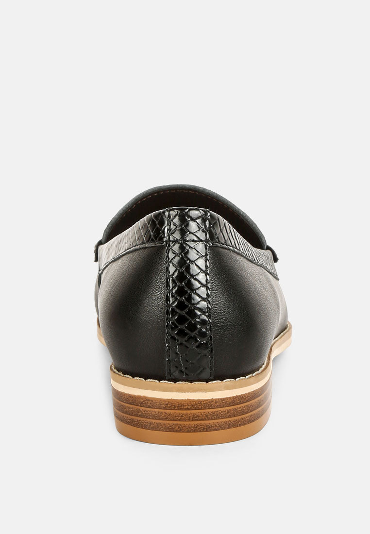 HOLDA Horsebit Embelished Loafers With Stitch Detail in Black#color_black