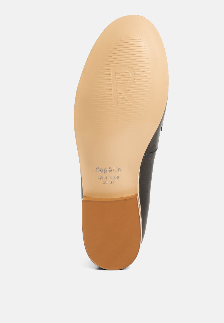 HOLDA Horsebit Embelished Loafers With Stitch Detail in Black#color_black