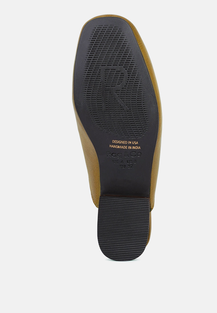 Honey Leather Metal Chain Mules in Tan-Tan