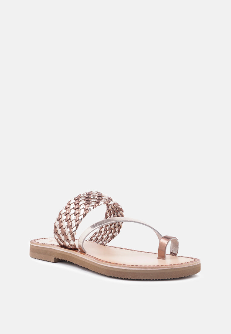 ISIDORA Bronze Braided Leather Flat Sandal-Bronze