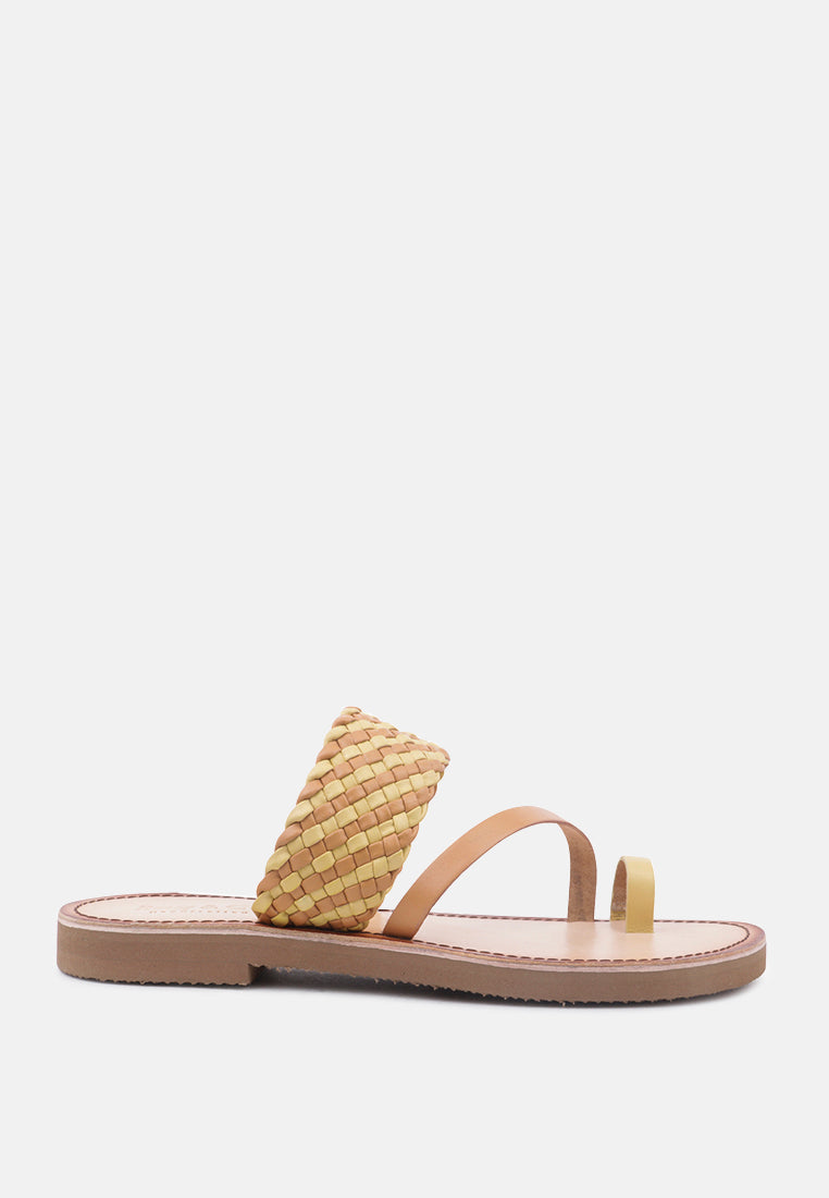 ISIDORA Mustard Braided Leather Flat Sandal-Mustard