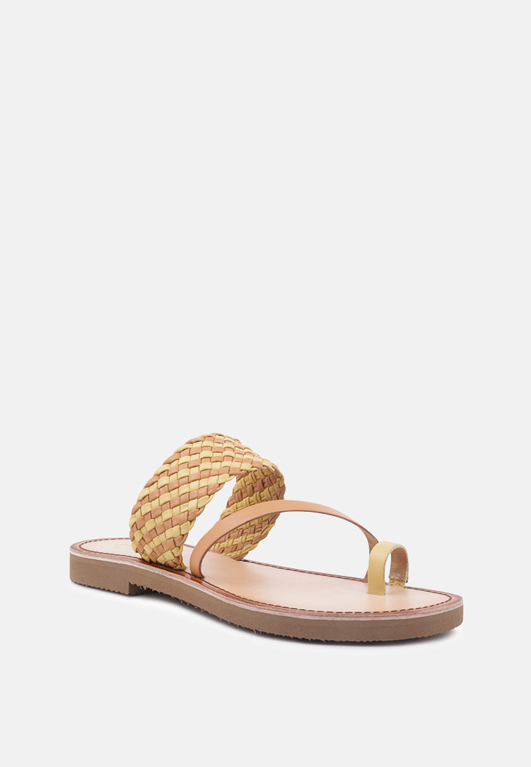 ISIDORA Mustard Braided Leather Flat Sandal-Mustard