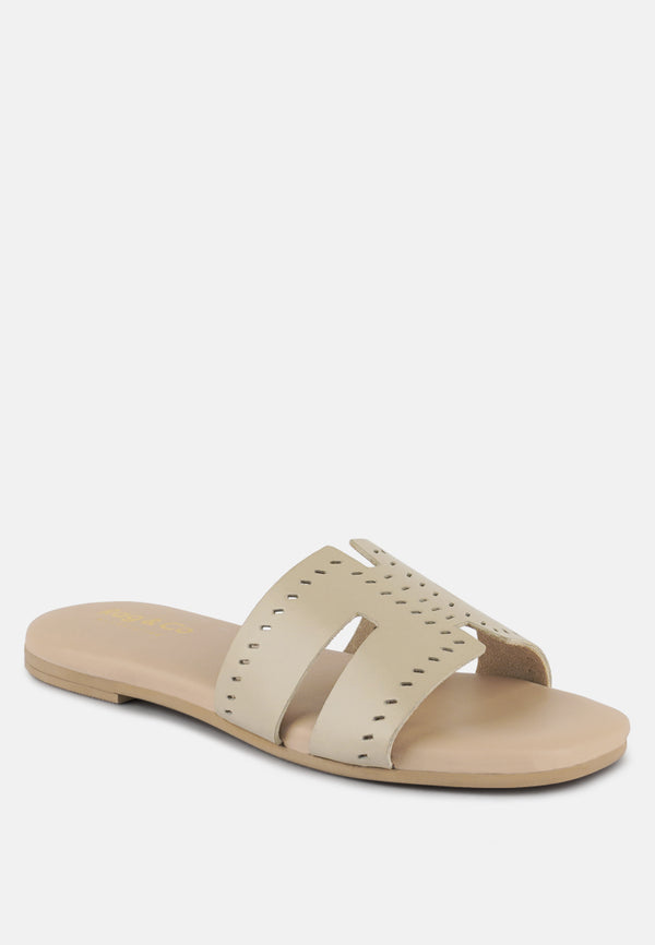 IVANKA Beige Cut Out Slip On Sandals#color_beige