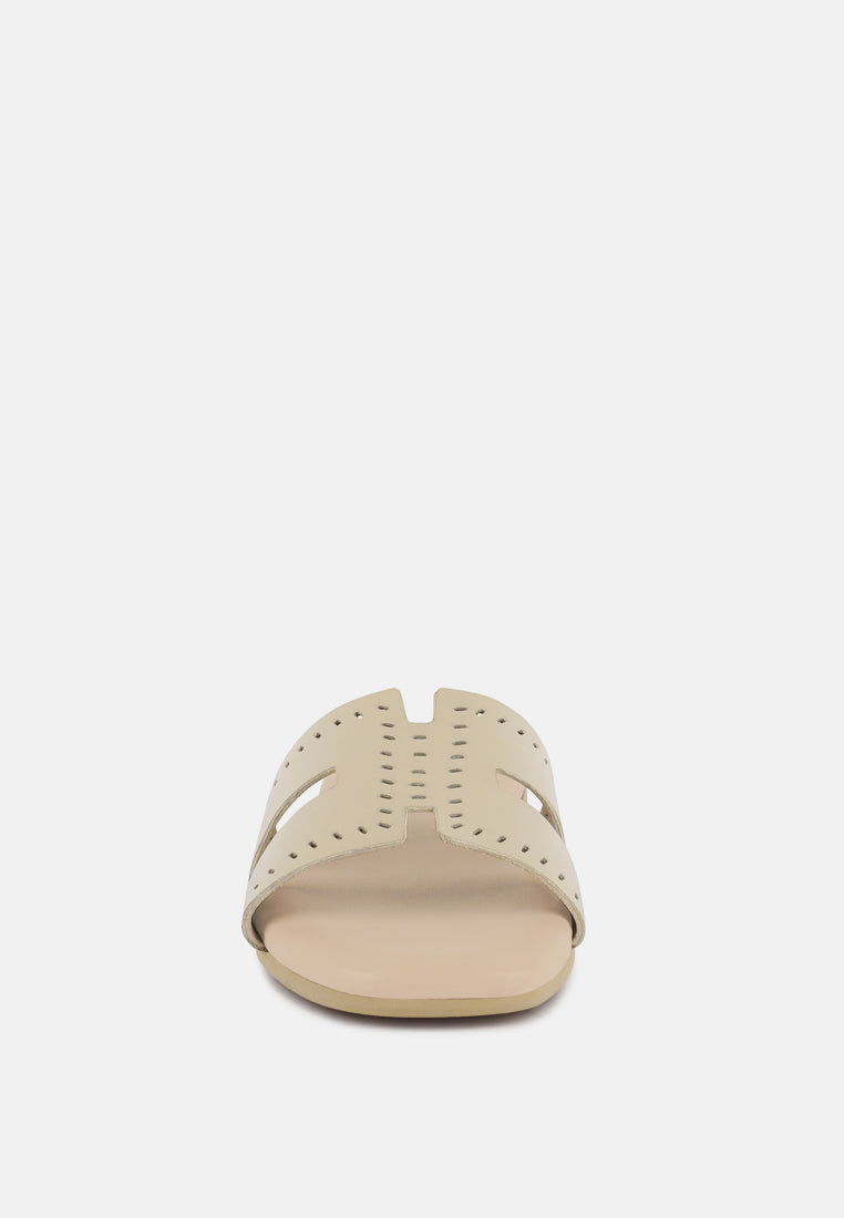 IVANKA Beige Cut Out Slip On Sandals#color_beige