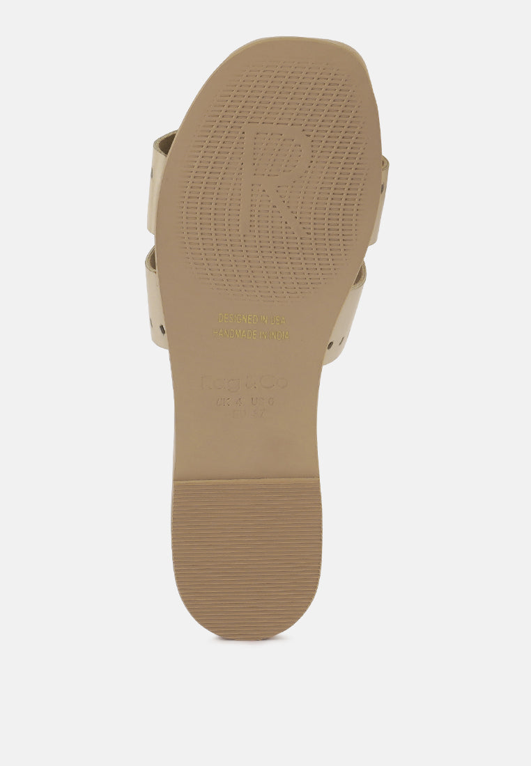IVANKA Beige Cut Out Slip On Sandals#color_beige