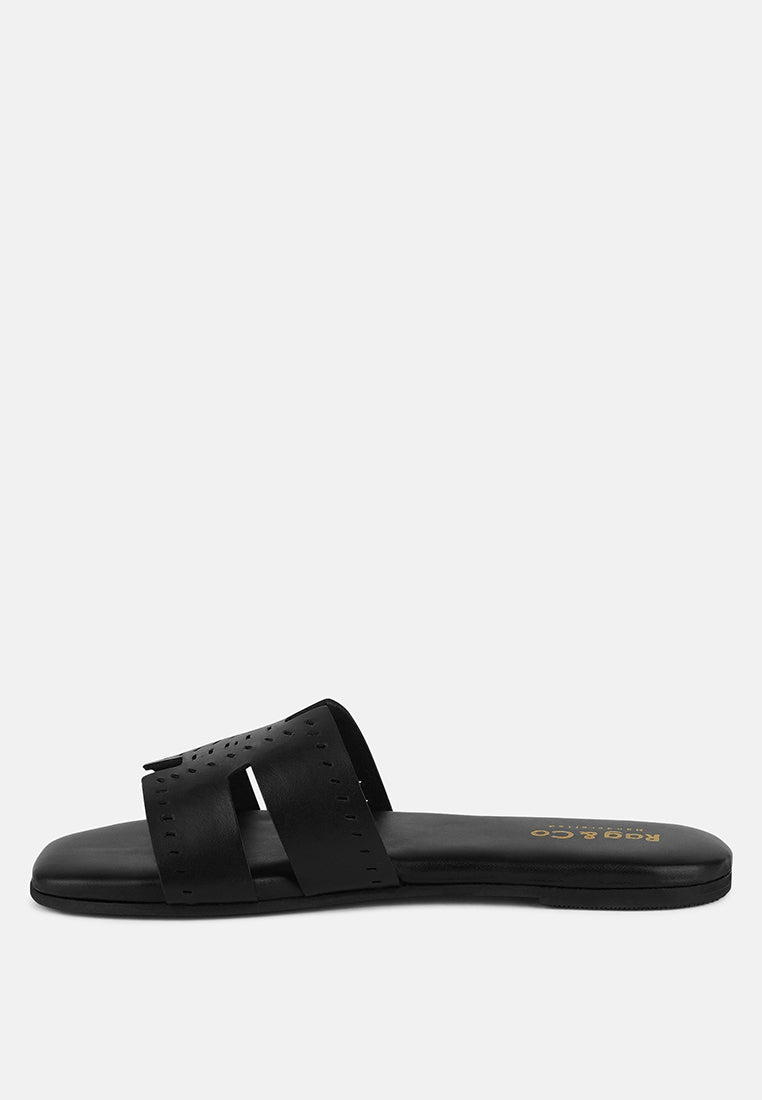 IVANKA Black Cut Out Slip On Sandals#color_black