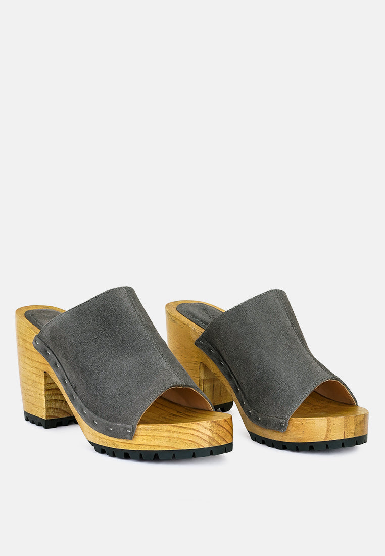 JARRAH Grey Suede Slide Clogs-Grey