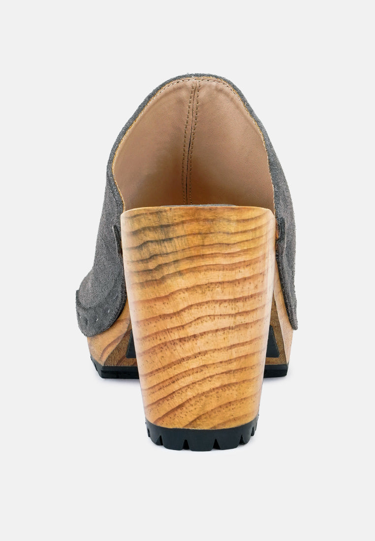 JARRAH Grey Suede Slide Clogs-Grey