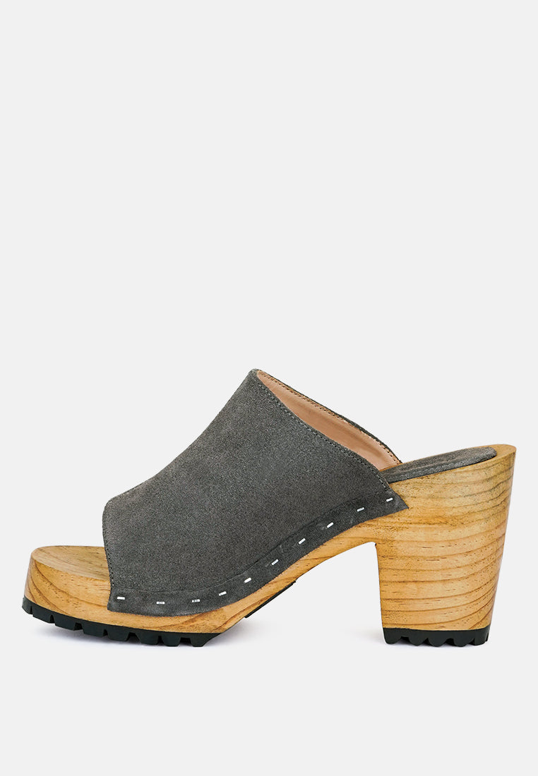 JARRAH Grey Suede Slide Clogs-Grey