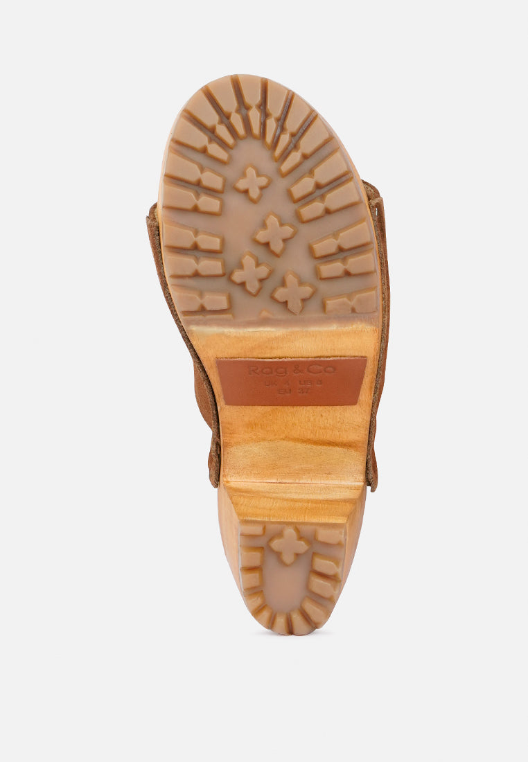 JARRAH Tan Suede Slide Clogs-Tan