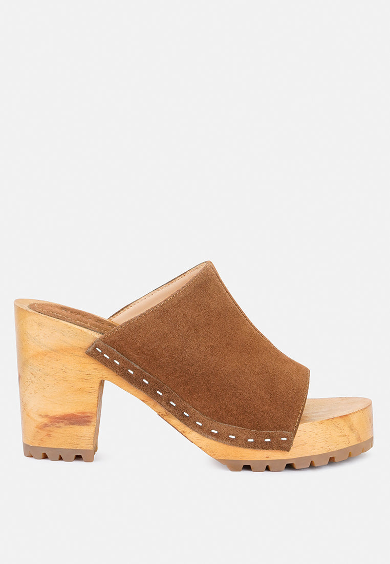 JARRAH Tan Suede Slide Clogs-Tan