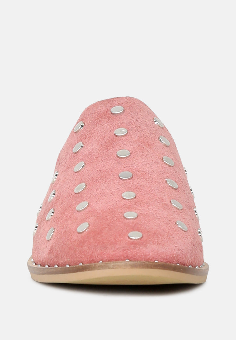 JODIE Dusty Pink Studded Leather Mule-Dusty