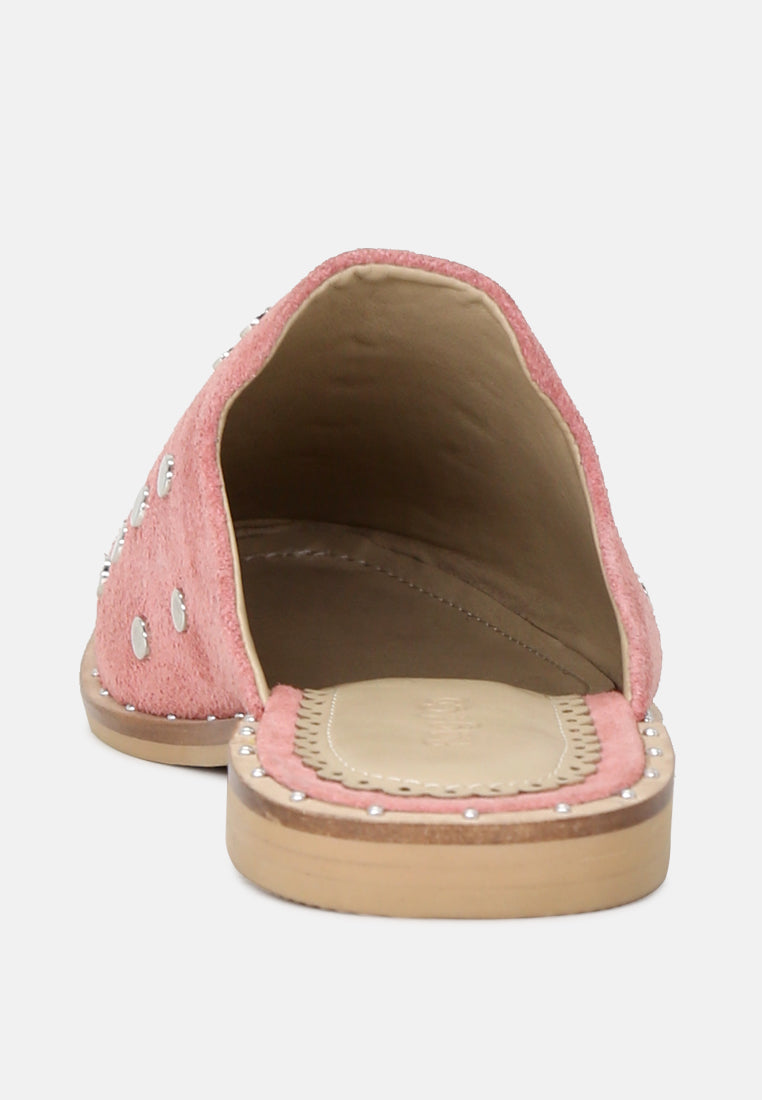 JODIE Dusty Pink Studded Leather Mule-Dusty