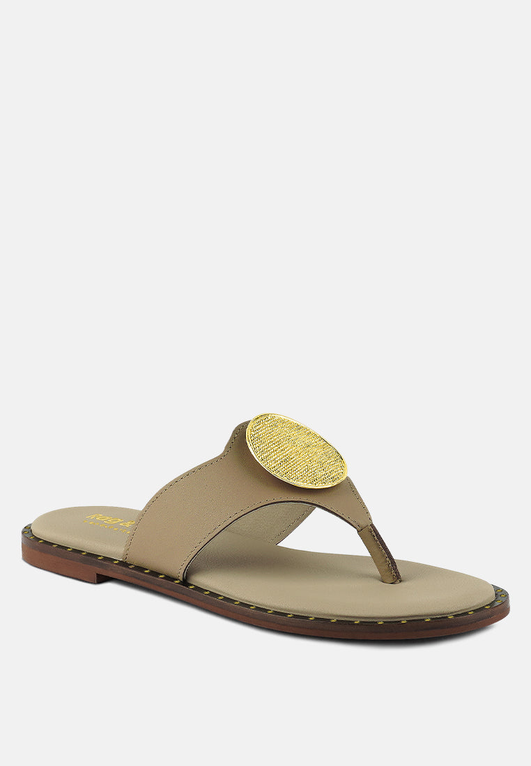 KATHLEEN Embellished Beige Slip-on Thong Sandals#color_beige