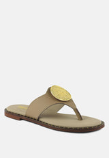 KATHLEEN Embellished Beige Slip-on Thong Sandals#color_beige