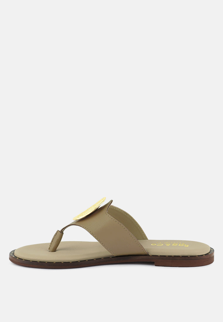 KATHLEEN Embellished Beige Slip-on Thong Sandals#color_beige