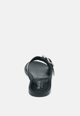 KELLY Black Flat Sandal with Buckle Straps-Black