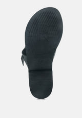 KELLY Black Flat Sandal with Buckle Straps-Black