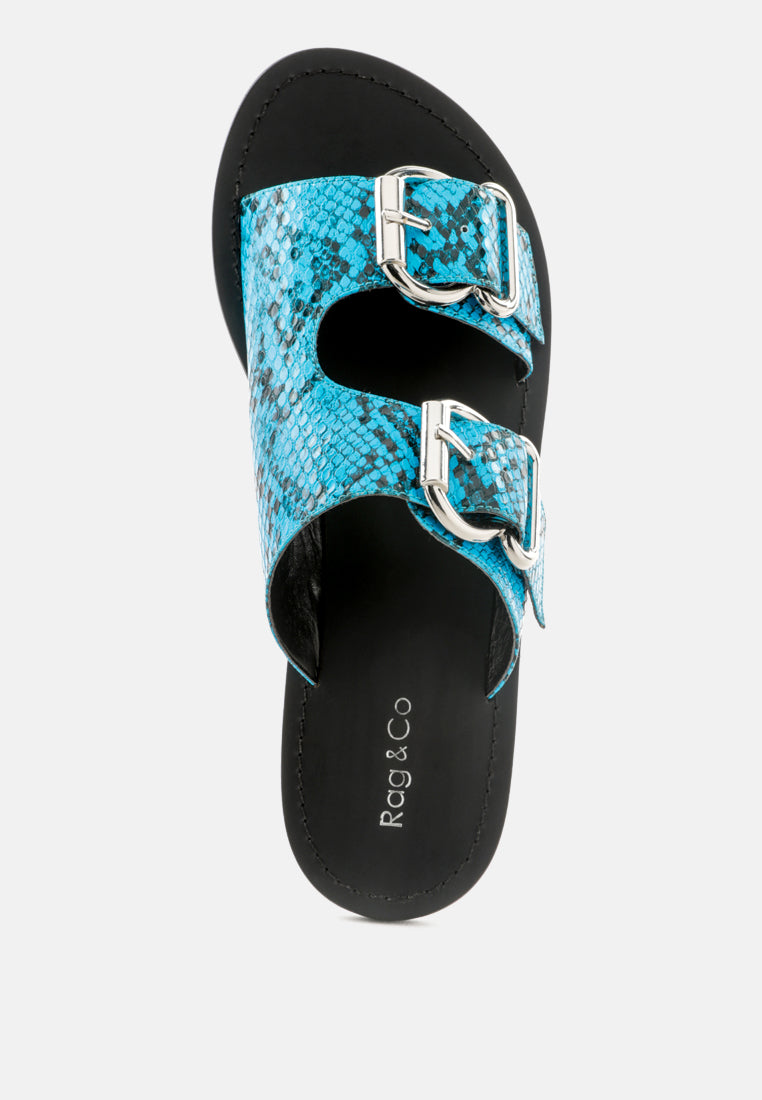 KELLY Blue Flat Sandal with Buckle Straps-Blue