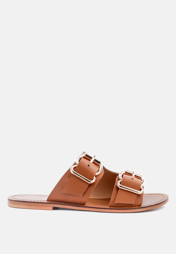 KELLY Tan Flat Sandal with Buckle Straps-Tan